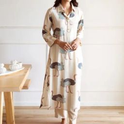 Ishin Cream Printed Kurta & Pants Set-image-3