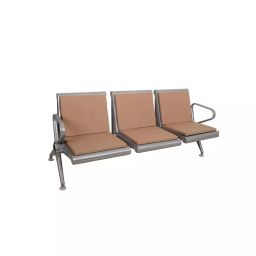 Hospishop Three Seater Chair Mild Steel 56x177.8x78.7 cm Solid Back Arm Rest for Waiting Area, Argon Cushion Brown-9