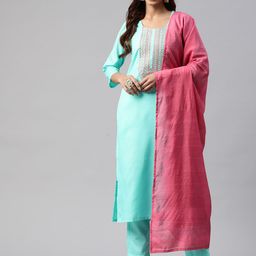 Yuris Women Yoke Design Regular Thread Work Kurta with Trousers & With Dupatta-19
