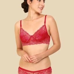 AROUSY Red Self Pattern Bra Panty Set-13
