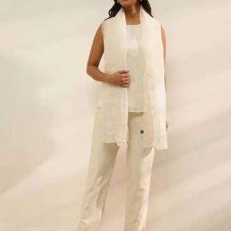 Fabindia White Embroidered Stole-42