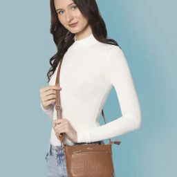 Lavie Croc Saddle Tan Synthetic Textured Sling Handbag-image-90