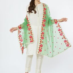 Dupatta Bazaar Women Sea Green Embroidered Dupatta-57