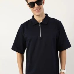 Thomas Scott Navy Blue Relaxed Fit Solid Polo T-Shirt-image-12