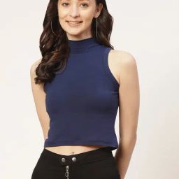 FEMEA Navy Cotton Slim Fit Tank Top-image-117