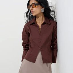 Nuon by Westside Brown Cotton-Blend Poplin Shirt-picture-26