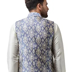 Sojanya Navy Printed Regular Fit Nehru Jacket image 3