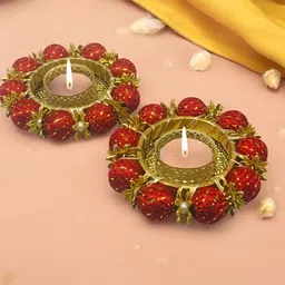 GADINFASHION Gold-Toned & Red 2 Pieces Tealight Candle Metal Holder-picture-39