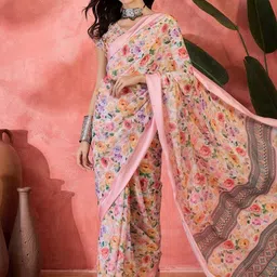 Sangria Floral Printed Saree With Unstitched Blouse Piece-picture-18