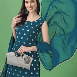 PARROT CREATION Women Embroidered Regular Sequinned Kurti with Palazzos & With Dupatta image 3