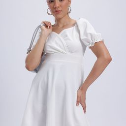 DressBerry Puff Sleeves Wrap Mini Dress-image-100