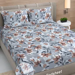 Myntra Elegant Homes Grey & Brown Printed 300 TC King Bedsheet Set 2.50 m x 2.25 m-2