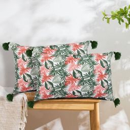 Myntra Elegant Homes Green & Pink 2 Pieces Floral Rectangle Cushion Covers-image-25