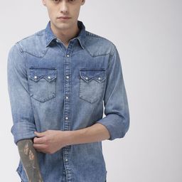 Levis Men Blue Slim Fit Faded Denim Shirt-picture-31