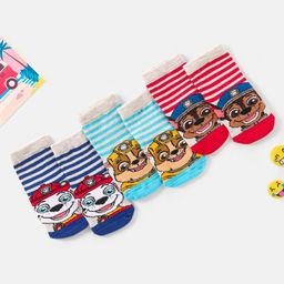 Cute Walk By Babyhug Paw Petrol Design Anti-Bacterial Ankle Length Socks Pack Of 3 - Blue & Red-image-11
