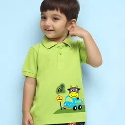 NUSYL  Half Sleeves Printed Car & Cow Printed Polo Tee - Lime Green-picture-4