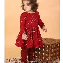Vastramay Georgette  Full Sleeves Mirror Work Detailed Kurta & Churidar Set -  Maroon-picture-33