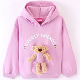 Little Kangaroos Full Sleeves Drop Shoulder Hoodie with Teddy Applique - Orchid Pink-picture-25