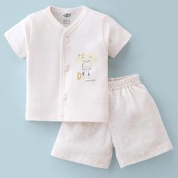 Zero Interlock Knit Half Sleeves Night Suit With Bunny Print - Cream-picture-43