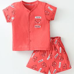 Doreme Single Jersey Half Sleeves Night Suit Bear Print - Bright Red-image-48