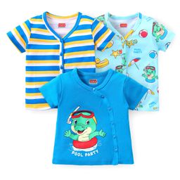 Babyhug 100% Cotton Knit Half Sleeves  Front Open Set of Vests  Striped & Crocodile Print Pack of 3 - Multicolour-image-72