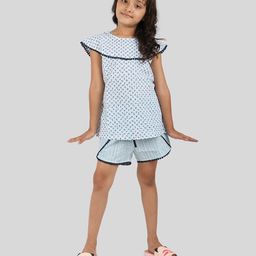tweeny mini Cotton Knit Half Sleeves Abstract Printed Coordinating Top & Shorts Set - Blue-image-51