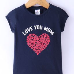 OLLYPOP Sinker Half Sleeves T-Shirt Heart & Mom Print - Navy Blue-image-36