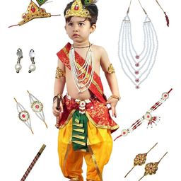 Kaku Fancy Dresses Janmashtami Theme Abstract Printed Krishna Costume Set - Red-image-33