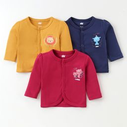 Simply Interlock Knit Full Sleeves Front Open Vests with Animal Print - Yellow Blue & Red-30