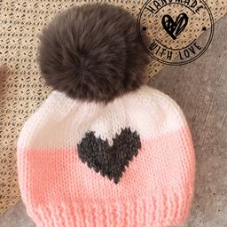 Woonie Handmade Heart With Faux Fur Pom Pom Detailed Cap - Pink-19