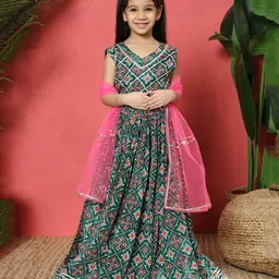 READIPRINT Sleeveless Chanderi Patola Printed Gota Lace Embellished Lehenga Choli With Dupatta - Green-picture-40