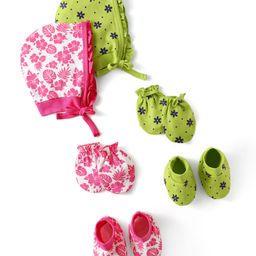 Doodle Poodle Interlock Knit Cap Mittens & Booties Set with Floral Print Pack of 2 White & Lime Green - Diameter 14 cm-image-89