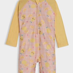 Mi Arcus Full Raglan Sleeves Lemons Printed & Checked Swimsuit - Yellow-image-82