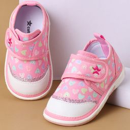 Cute Walk by Babyhug Velcro Closure Casual Shoes with Heart Print & Glitter Detailing - Pink-image-21