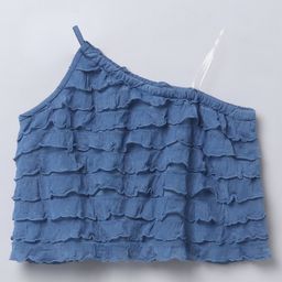 Taffykids Sleeveless Solid Ruffle Layered Crop Top - Blue & Grey-image-88