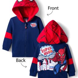 Babyhug Marvel Terry Knit Full Sleeves Front Open Hooded Sweatshirt with Cut & Sew Design Kangaroo Pocket & Front & Back Spider-Man Graphics - Navy Blue & Red-picture-0
