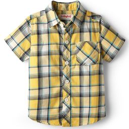 Babyhug Cotton Woven Half Sleeve Check Shirt - Yellow-picture-15