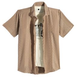 Charchit Cotton Blend Woven Half Sleeves Geometric Embroidered Shirt & Tee Set - Khaki-image-91