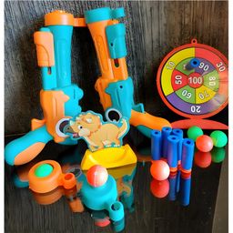 NEGOCIO A dinosaur-shaped double gun set equipped with soft bullets and small plastic balls- PACK OF 1- COLOR MAY VARY-19