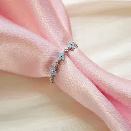 AQUASTREET 18K Silver Plated Waterproof Anti-Tarnish Blue Zircon Floral Ring-image-17