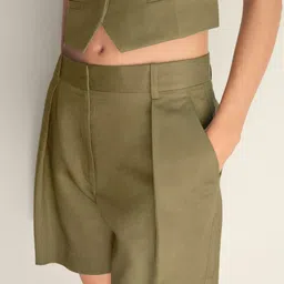 MANGO Women High-Waist Pleated Bermuda Shorts-picture-50