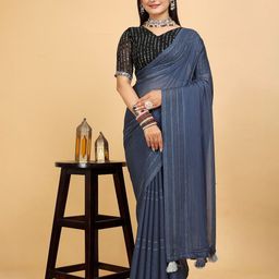 K 5 Fashion Striped Embroidered Poly Chiffon Saree-picture-17