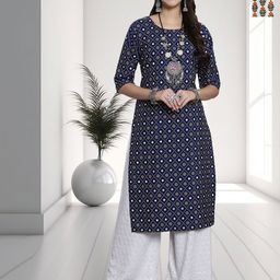 HERE&NOW Selection Of 2 Ethnic Motifs Printed Round Neck Straight Kurta-image-89