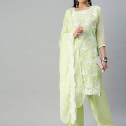 SHADOW & SAINING Embroidered Silk Georgette Semi-Stitched Dress Material-image-65