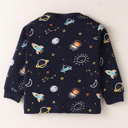 Mini Donuts Interlock Knit Full Sleeves Front Open Vests with Text & Space Theme Print Pack of 3 - White Orange & Navy Blue image 5