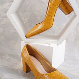 DressBerry Women Pointed Toe Textured Block Pumps-image-81
