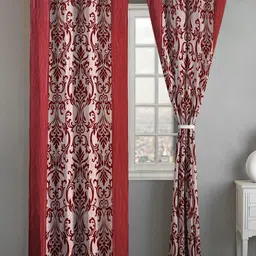Lunar Days Set of 2Maroon & Beige Room Darkening Eyelet Ring Curtains 7 Feet-image-40