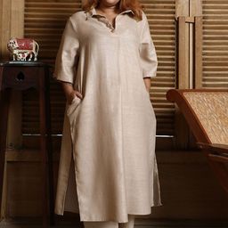 Instafab Plus Linen Straight Kurta With Trouser-image-8