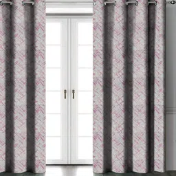 Aura Pink & Grey 2 Pieces Abstract Printed Room Darkening Long Door Curtains-51