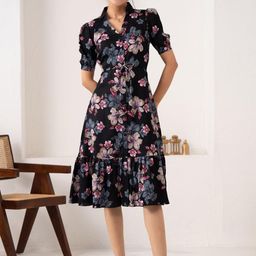 PTVIZE Peter Pan Collar PU Coated Fit & Flare Dress-image-2